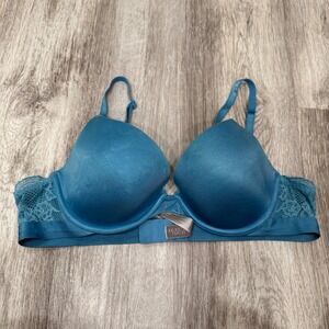 Victoria's Secret Biofit Demi Uplift Bra 36B Teal Blue Lace Trim Underwire